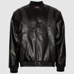 Just Don All City Roster Varsity Snap Button Black Leather Jacket SZ L